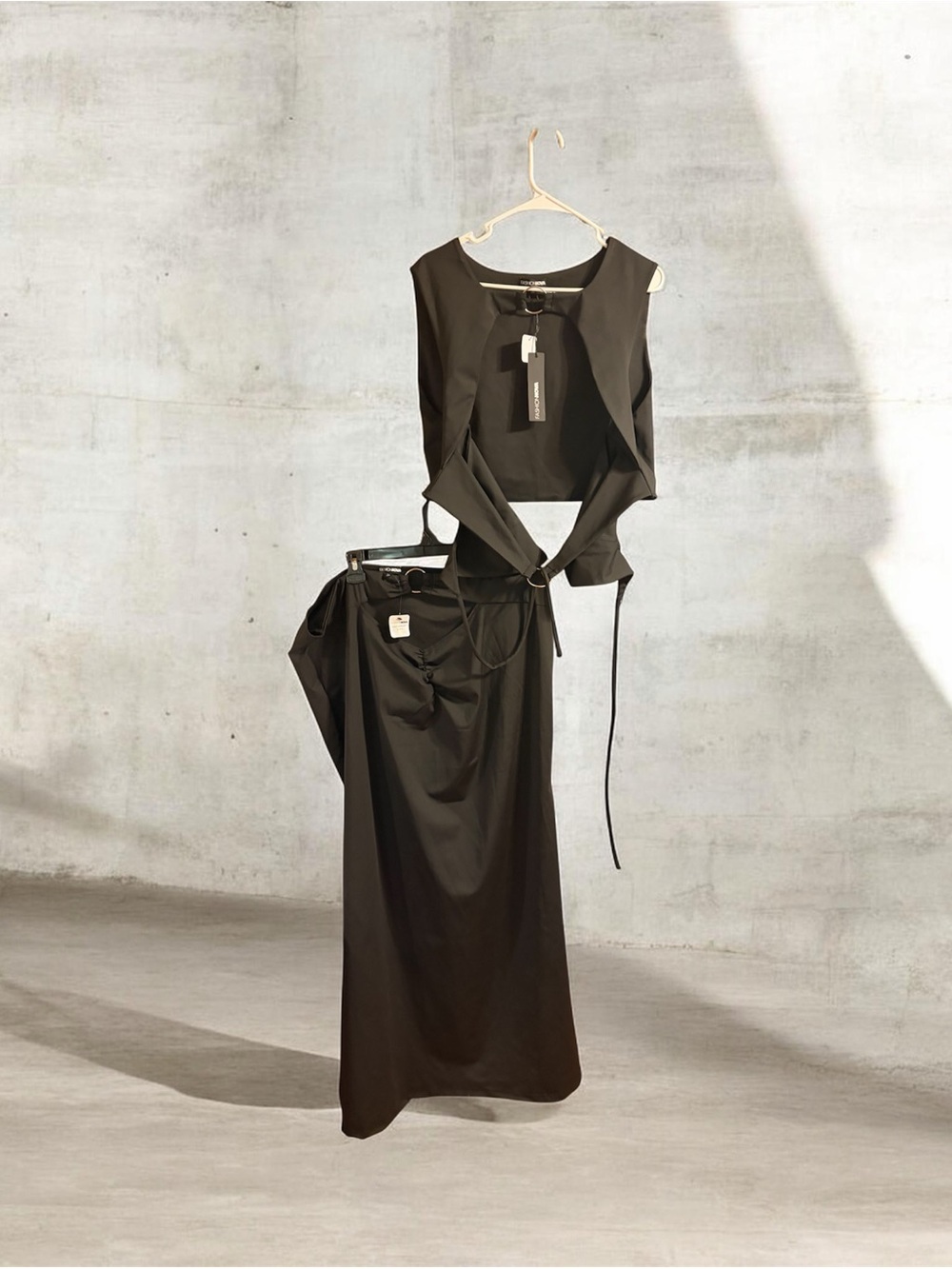 Fashion Nova Black Maxi Two-Piece Tie-Front Dress Set